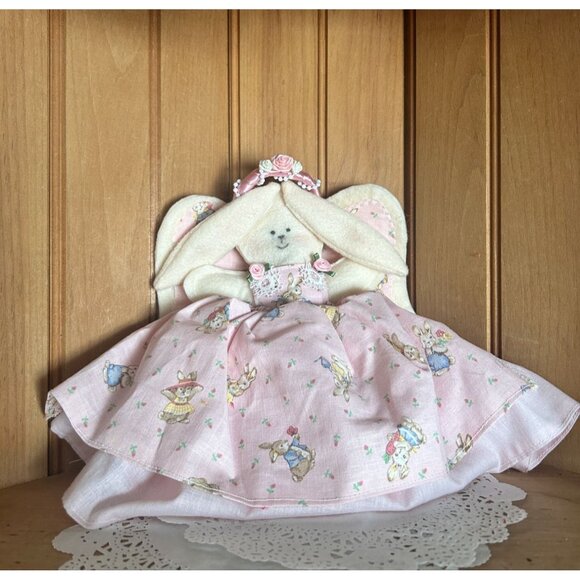 Handmade Bunny Angel Doll Floral Crown Pink Dress Tulle Easter Baby Girl Decor - Picture 1 of 5